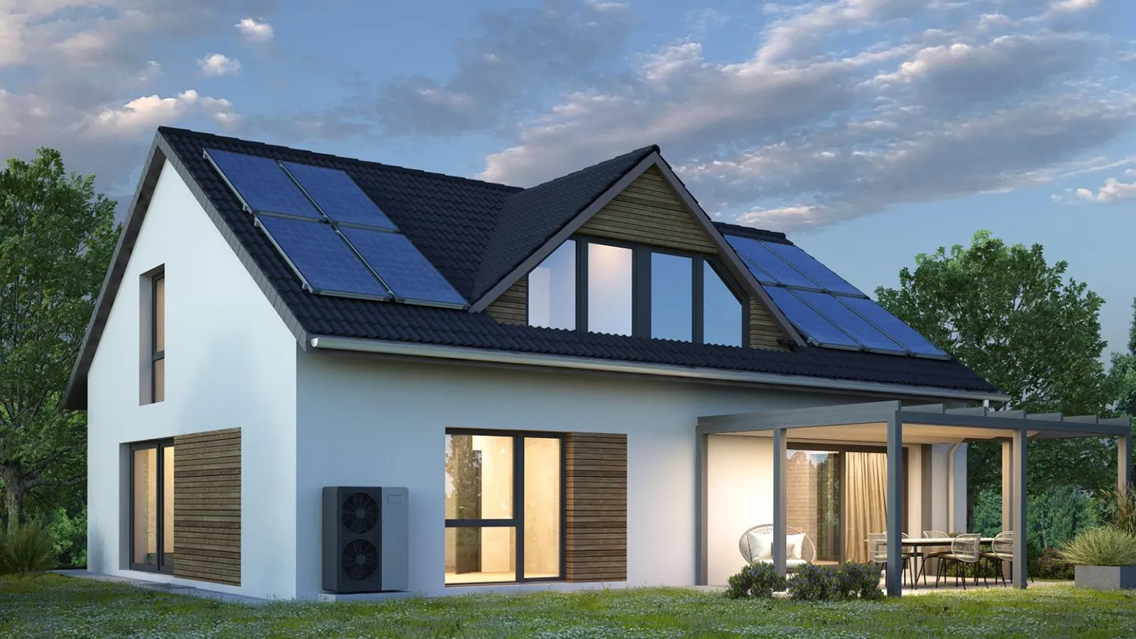 PVT retrofit solution supporting an existing air source heat pump through a solar preheating circuit to improve efficiency and reduce electricity consumption.