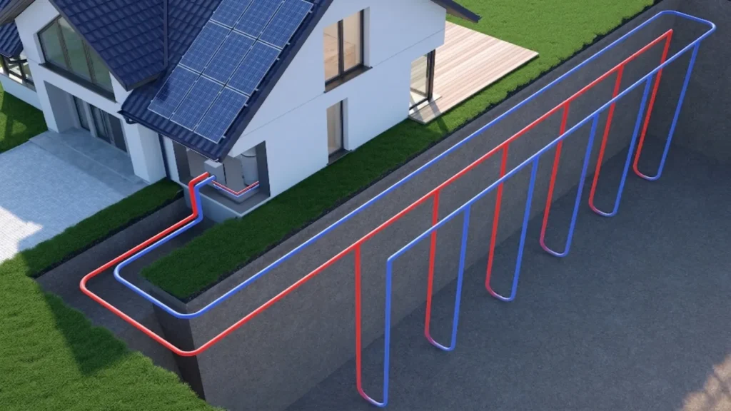 PVT collector array supporting ground source heat pump borehole regeneration