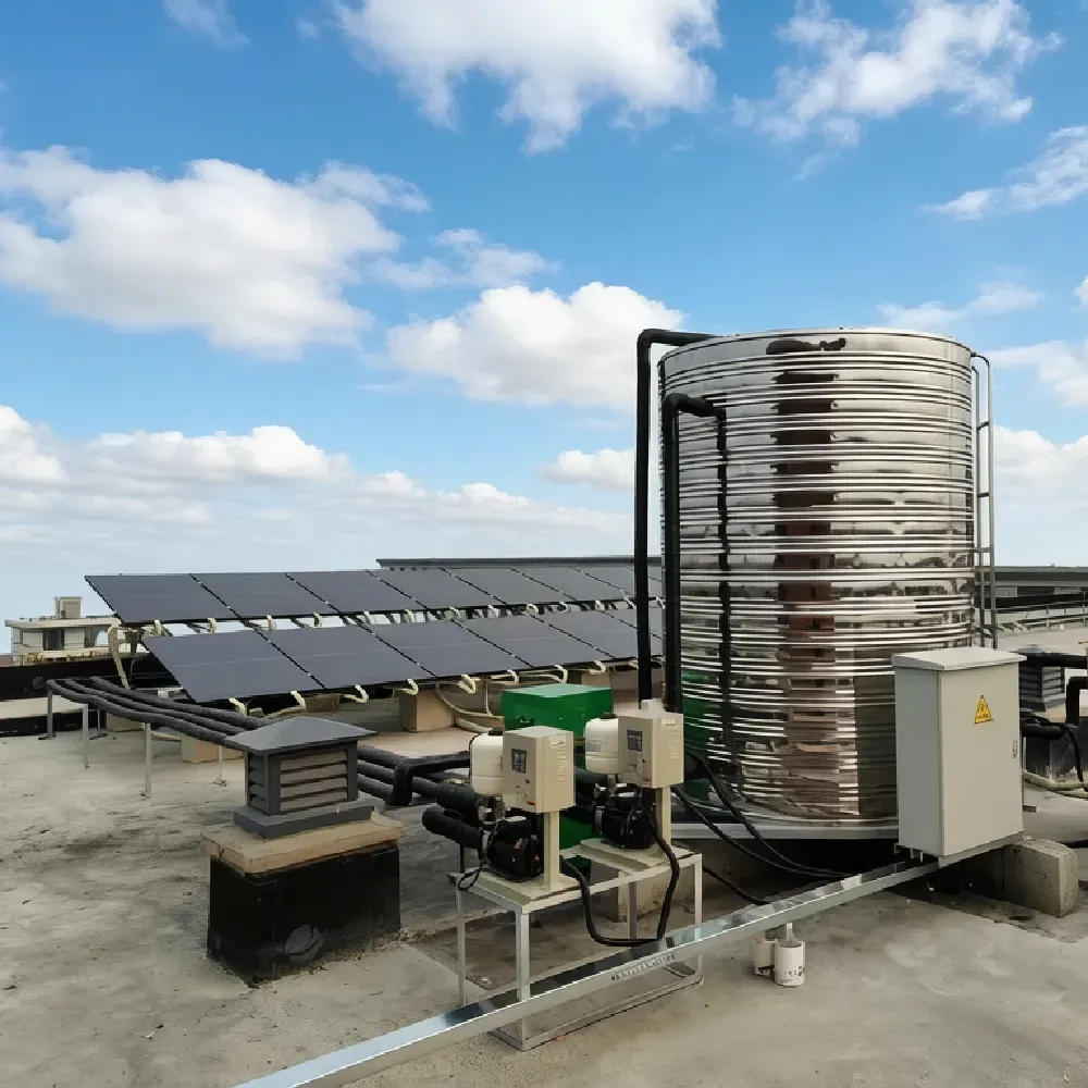 24-panel PVT array on a rooftop retrofitted to support an existing air source heat pump system