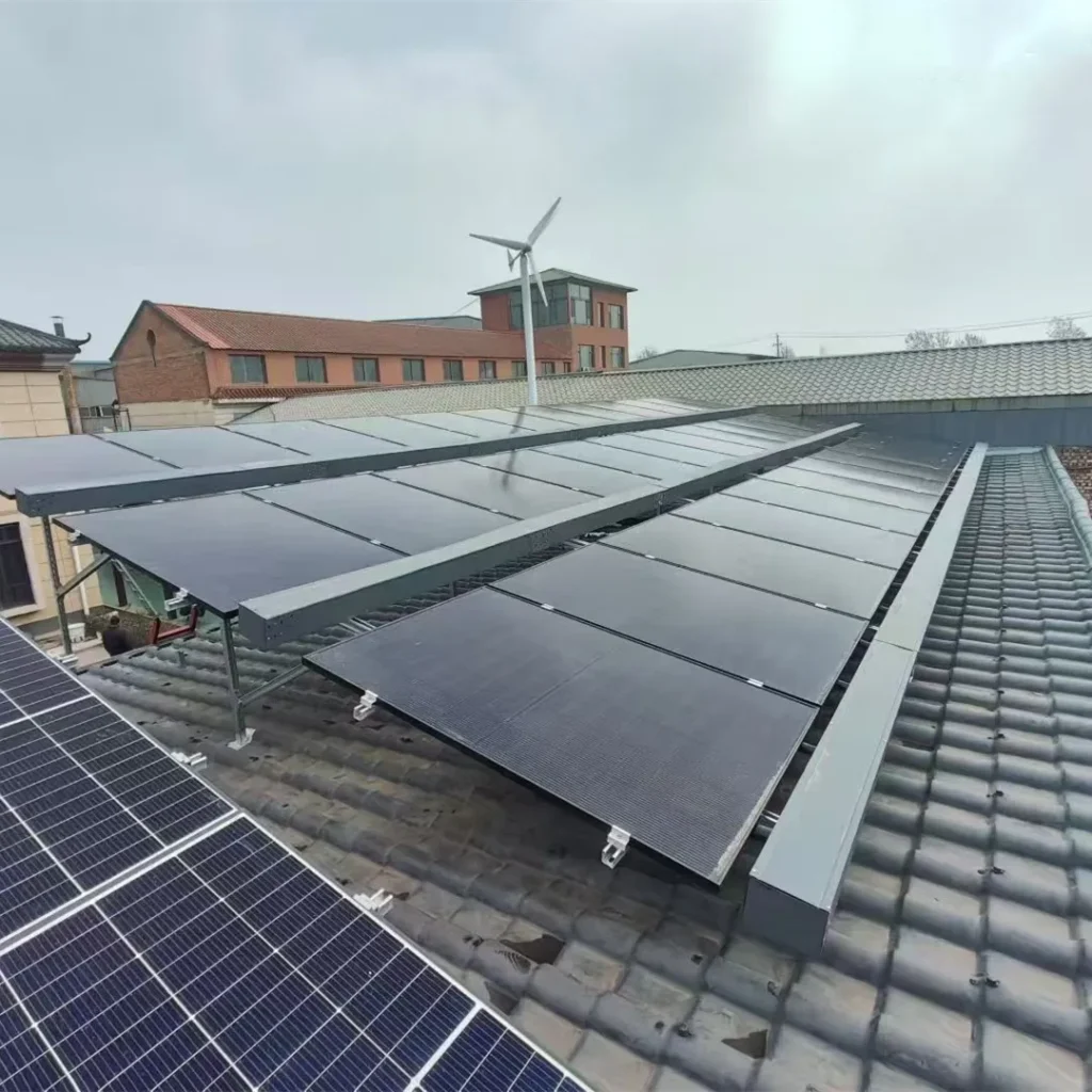 30-panel PVT collector array on a residential rooftop, integrated with a ground source heat pump system